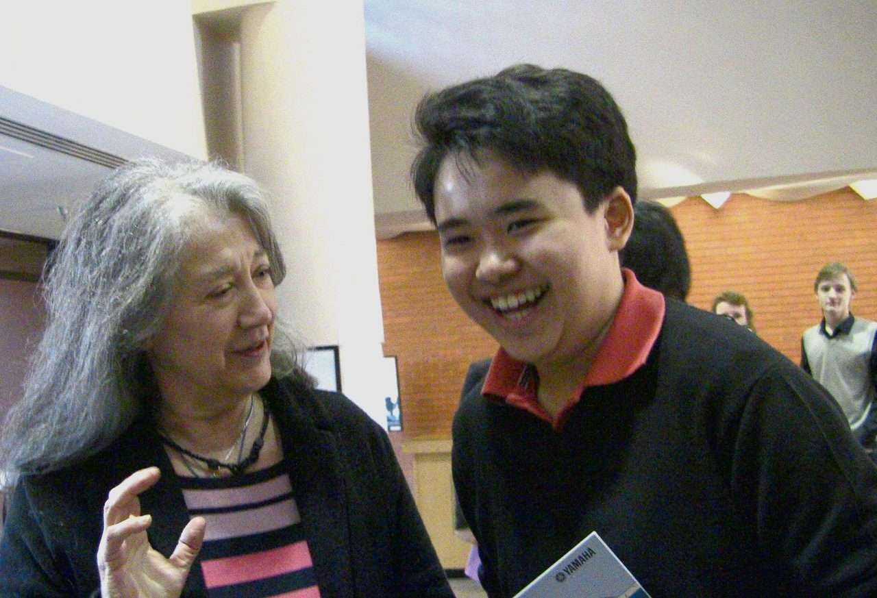 An earlier meeting: with Martha Argerich at the USASU international piano competition, January 2013.